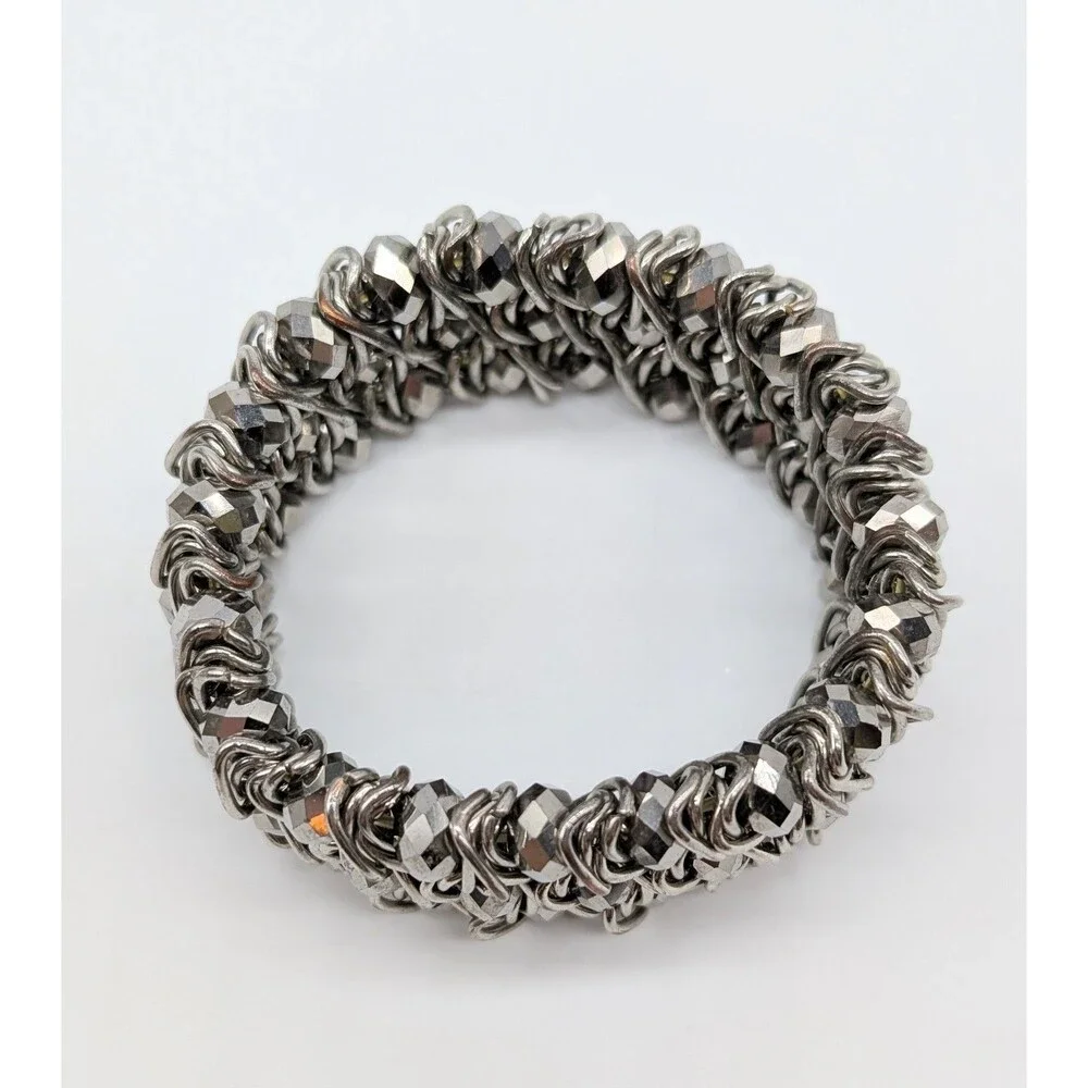 Gunmetal Chain Link Faceted Rhinestone Stretch Bracelet